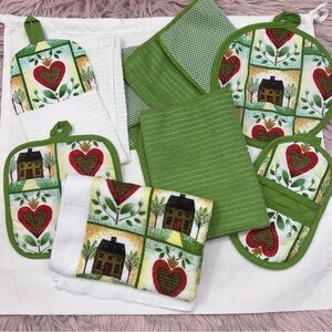 Farmhouse Kitchen Towel & Pot Holder Set - 7pc “Home is Where the Heart Is" NWOT